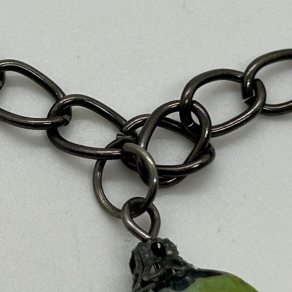 Aurora Borealis Crystal Charm Bracelet W/ Cameo Pendant Antique Black Chain Desi - Picture 10 of 16